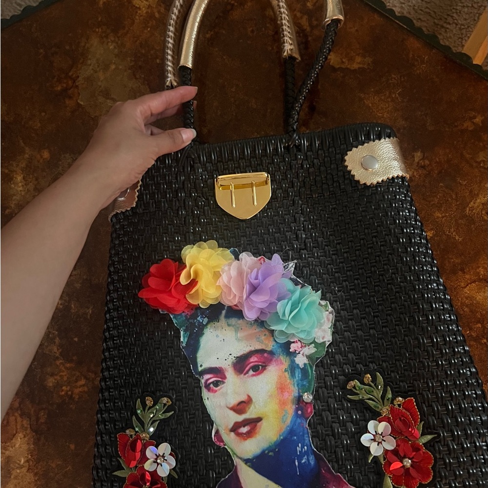 Colorful Frida Kahlo Woven Tote Bag